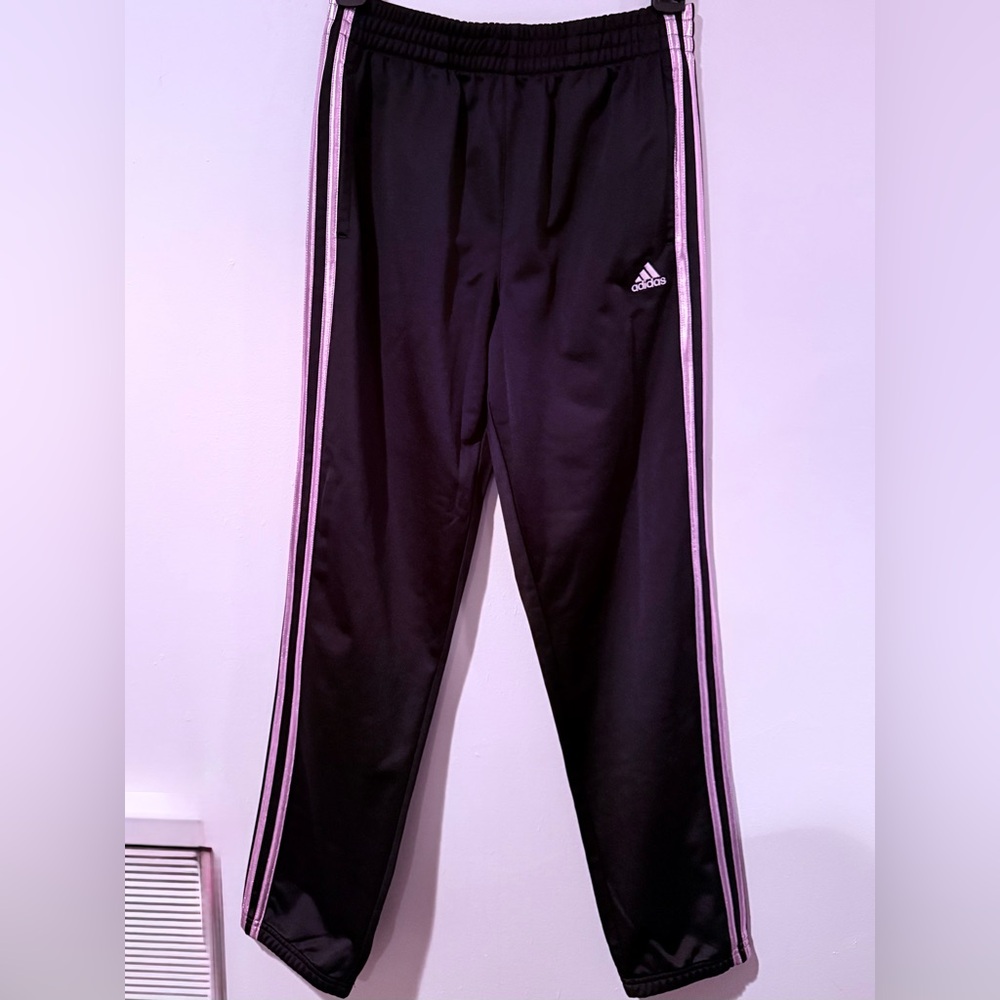Adidas Black Joggers with Pink Side Stripes - Kids